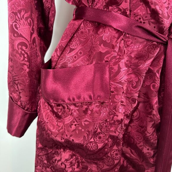 Vintage Victoria's Secret Gold Label Robe w/belt Womens P/S Maroon Floral Satin - Picture 4 of 15